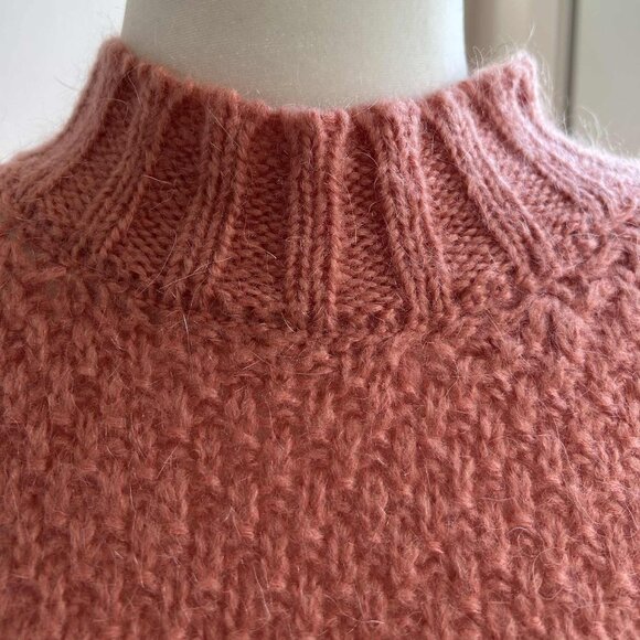 Massimo Dutti Coral Rose Mohair-Blend Textured Knit Mock-Neck Sweater – US XS - Picture 9 of 11